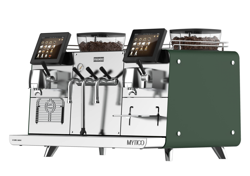 Franke Coffee Systems, Mytico Vario, professional coffee machine, right view, basil color