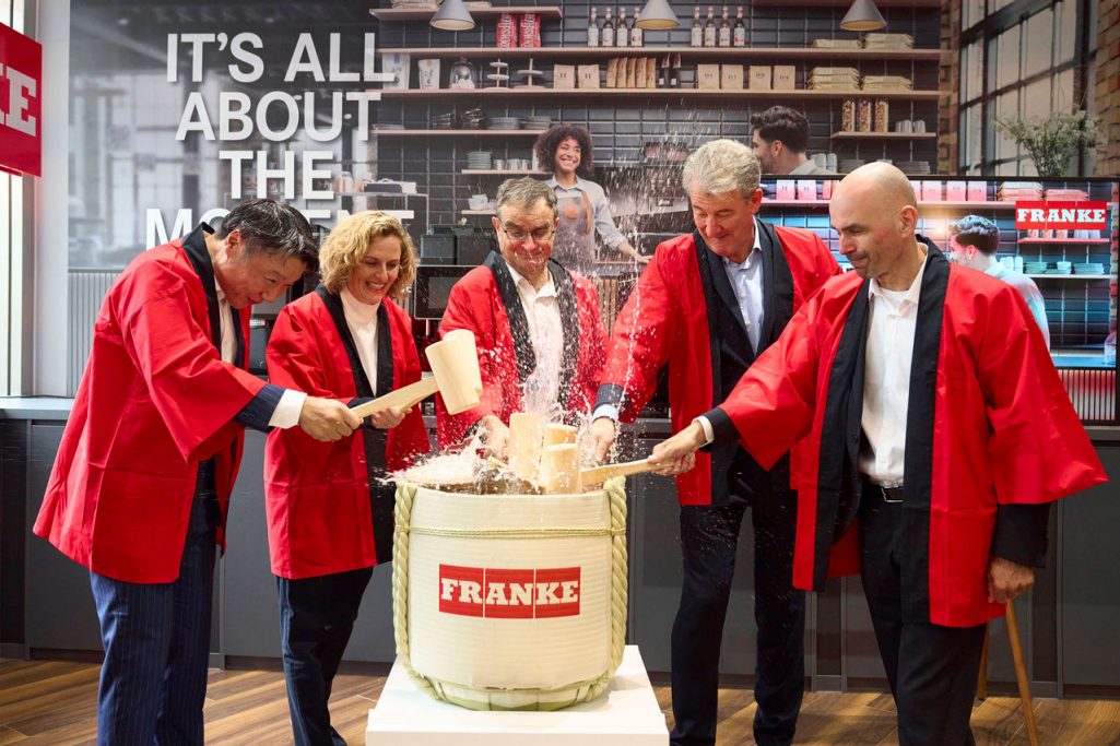 Franke Coffee Systems,  Showroom Opening Japan, From left: Ikuo Murakami, Managing Director Franke Coffee Systems Japan; Jessica Zöhner, Head of Global Marketing Franke Coffee Systems; Claudio Mazzucchelli, Head Swiss Business Hub Japan; Marco Zancolò, CE