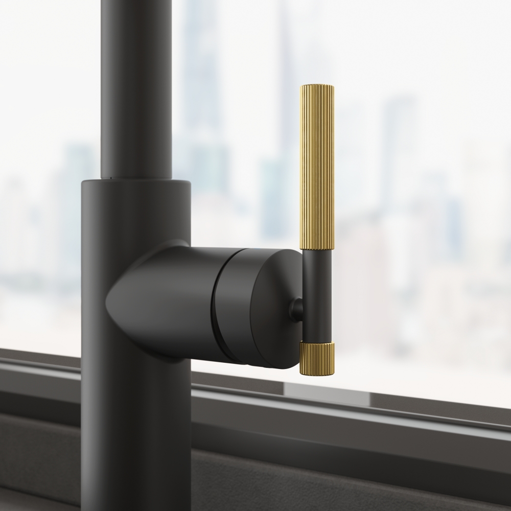 Kitchen Tap Maris Stripes J Pull Down MattBlack/Gold - Brass