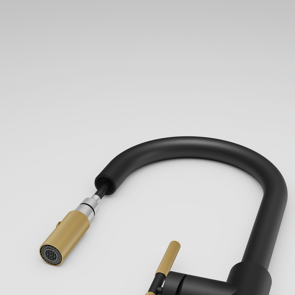 Kitchen Tap Maris Stripes J Pull Down MattBlack/Gold - Brass